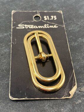 VINTAGE Deadstock gold tone metal paperclip shaped belt buckle NWT sewing notion